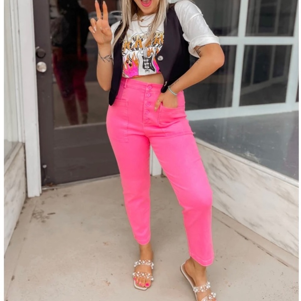 Hot Pink Denim Utility Pants NWT Medium 8/10